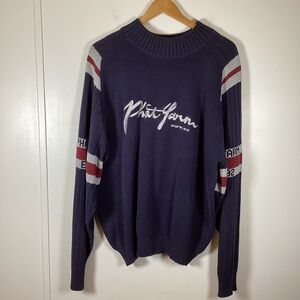 90s Phat Farm Sweater Mens XXL Blue Knit Pullover Oversized Spell Out VTG Y2K